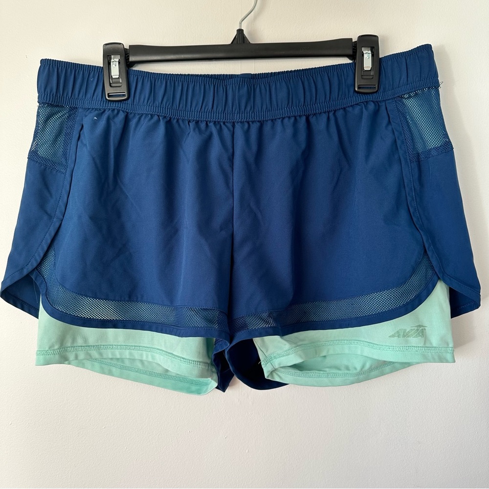 AVIA Womens Athletic Shorts w/Compression Shorts Under Blue/Turquoise Size Large